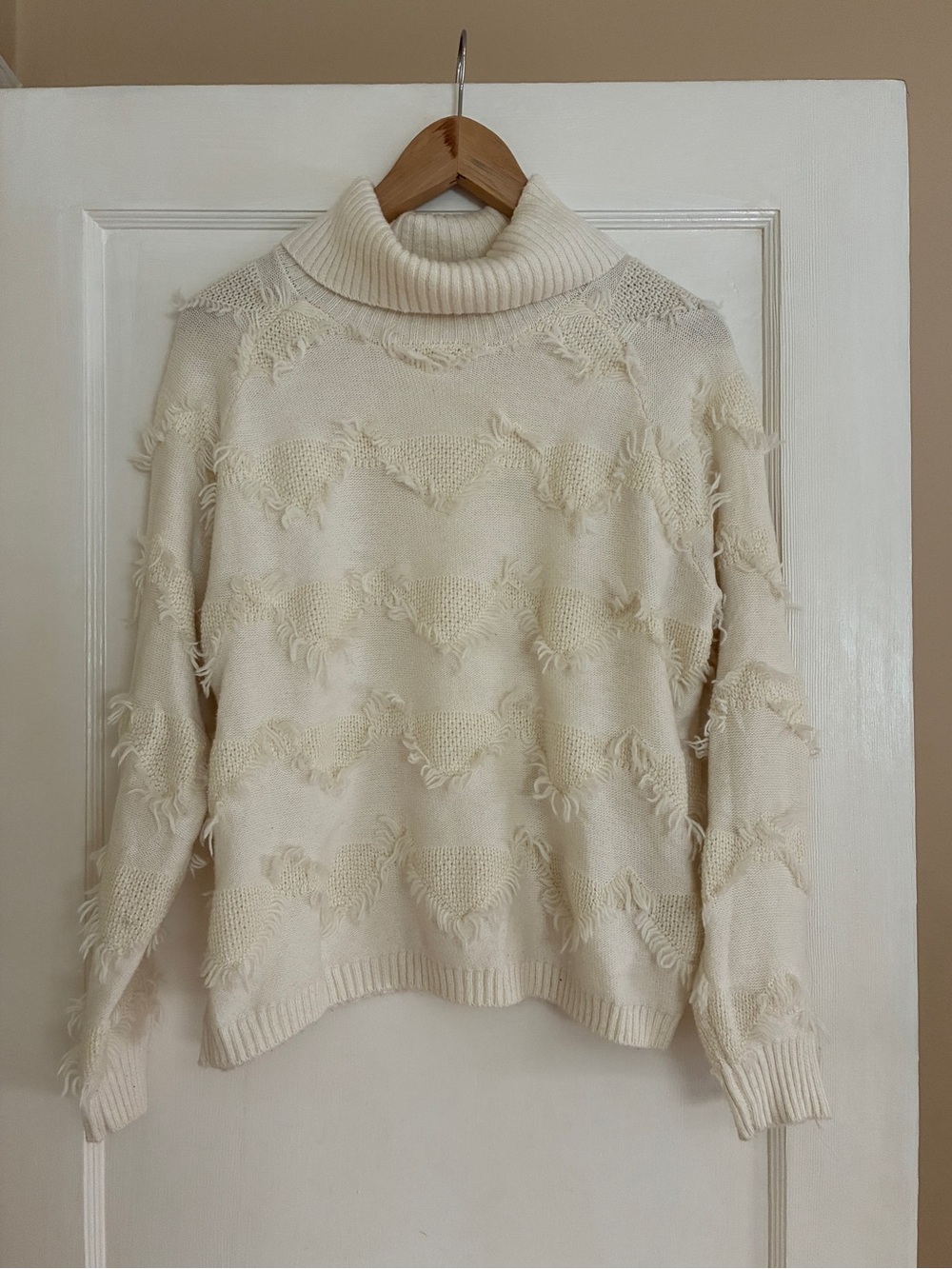 Vince Camuto light cream Turtleneck Fringe Detail Sweater
